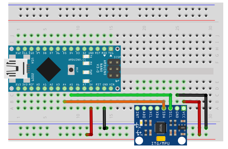 A circuit diagram for the I2C bus example code
